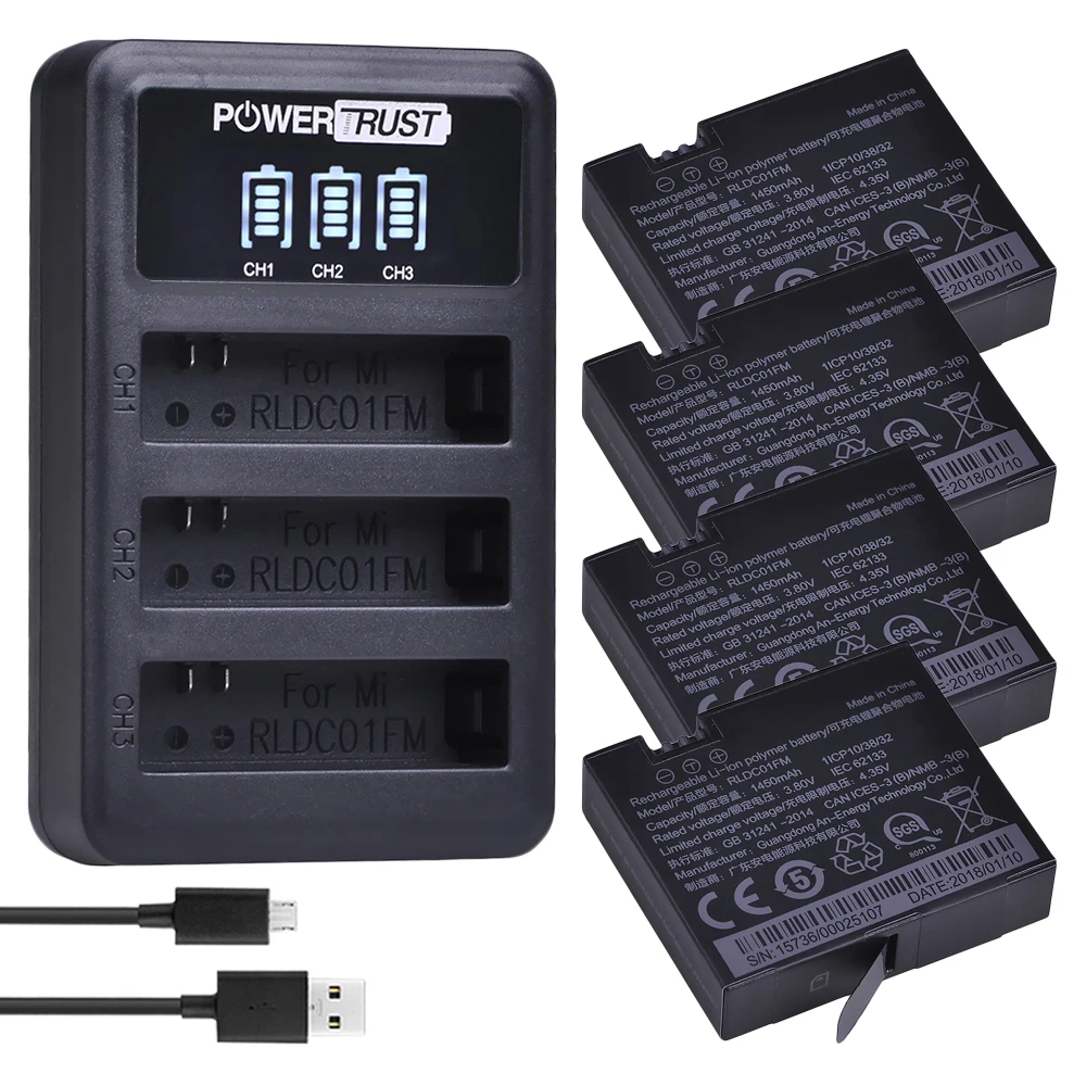 PowerTrust 4 шт. 3 80 в оригинальный литий ионный аккумулятор Mijia + LED разъема USB зарядное