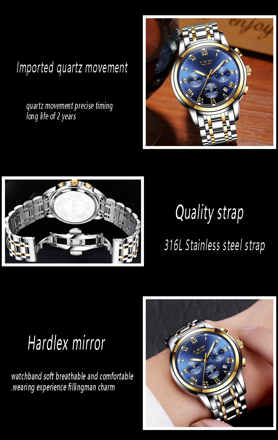 Reloj Hombre LIGE Брендовые мужские часы Топ Мода Хронограф Мужские спортивные часы водонепроницаемые кварцевые часы для мужчин+ коробка