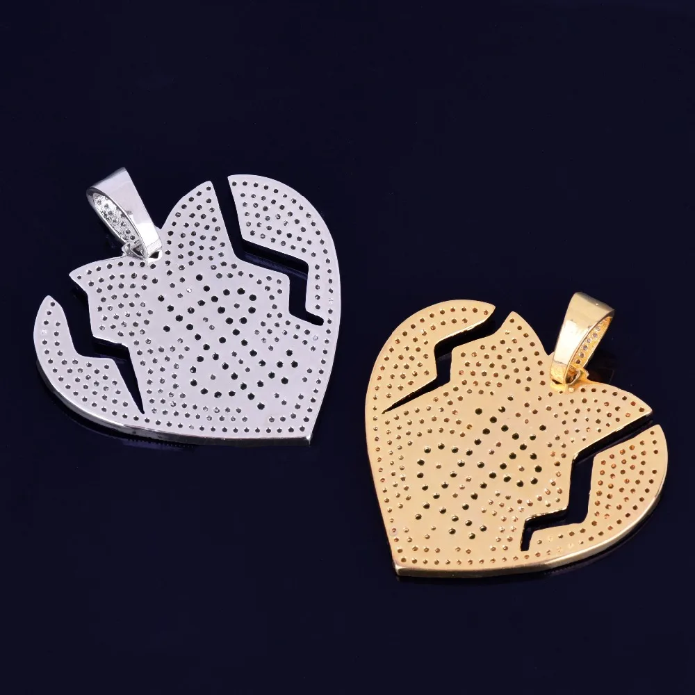 Iced Out Broken Heart Dollar Symbol Love Pendant Necklace With Tennis Chain AAA Cubic Zircon Men's Women Hip hop Rock Jewelry