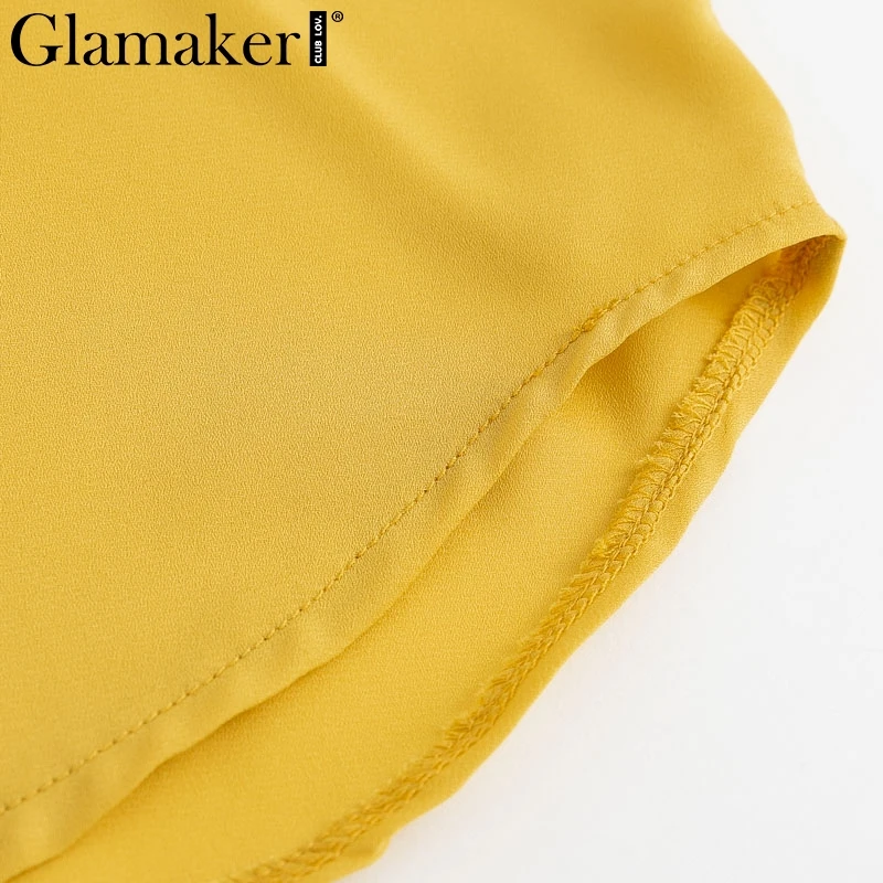 Glamaker шифоновая Сексуальная Элегантная блузка Футболка женская летняя блузка с оборками и v-образным вырезом женская блуза с длинным рукавом-фонариком повседневные женские блузки