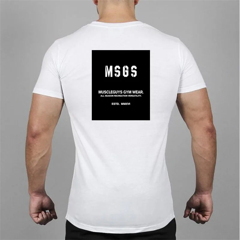 Новая брендовая одежда для спортзала Мужская футболка фитнеса модная хлопковая