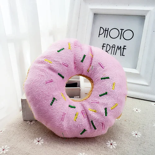 pink doughnuts Игрушки для собак для маленьких собак жевательная игрушка-пищалка для щенков скрипучий плюшевый звук милые фрукты и овощи дизайны игрушки товары для животных-15 видов стилей - Цвет: pink doughnuts