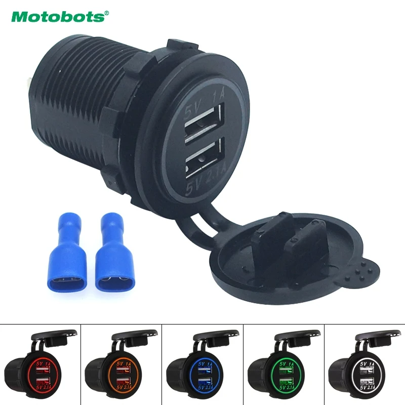 

MOTOBOTS 5X автомобильное зарядное устройство с двумя usb-разъемами адаптер питания 5-цветная Светодиодная лампа 5В 3.1A для мотоцикла авто, грузови...