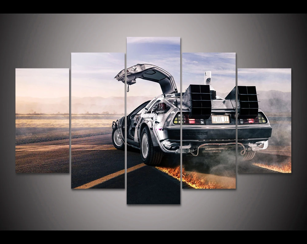 HD Print 5 кусков холста с изображением Delorean future печать картины современный декор дома гостиная.