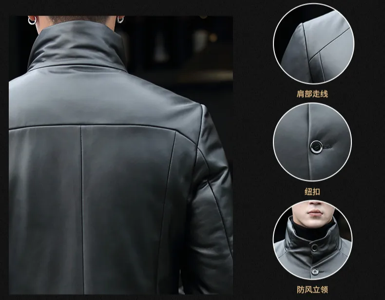AYUNSUE Winter Genuine Sheepskin Leather Jacket Men's Sheepskin Coat Long Thick Warm Parka Homme Outerwear T-01-1737 KJ1612