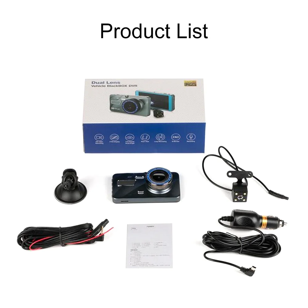 

4 Inch Dual Lens 1080P HD Car DVR Rearview Video Dash Cam Recorder Camera Night Vision Loop Recording Driving Recorder