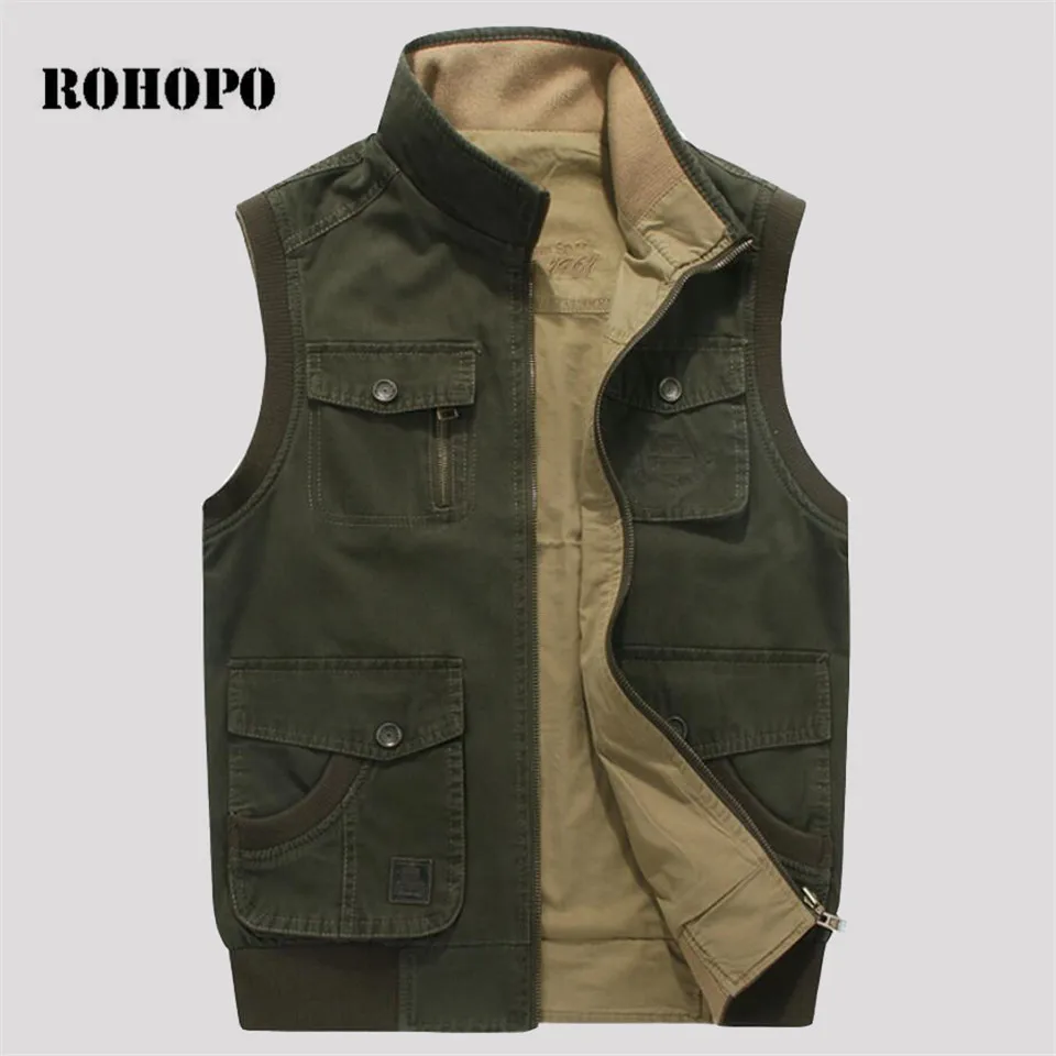 ROHOPO 6XL/7XL/8XL плюс размер Чистый хлопок военный жилет человек двухсторонний 100%