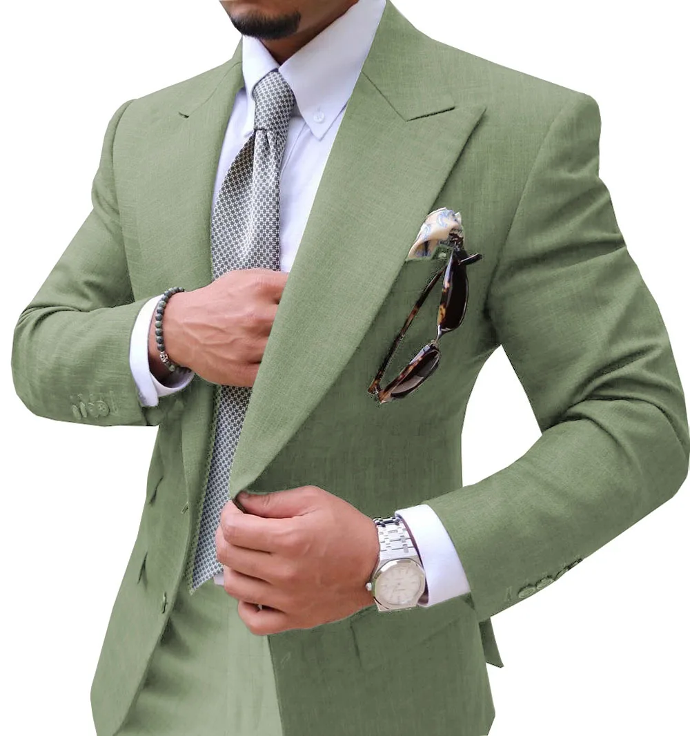 Мужские костюмы Slim Fit из двух частей шампанского деловой пиджак жениха смокинг Блейзер зеленые костюмы для свадьбы выпускного вечера(Блейзер+ брюки