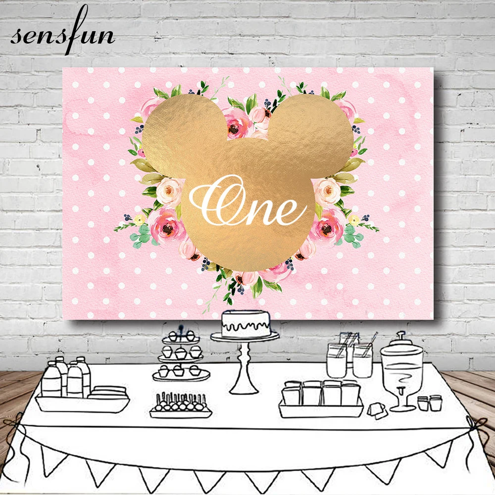 Sensfun розовый белый горошек Минни фон цветы Baby Shower 1st день рождения фоны для фотостудии 7x5FT винил