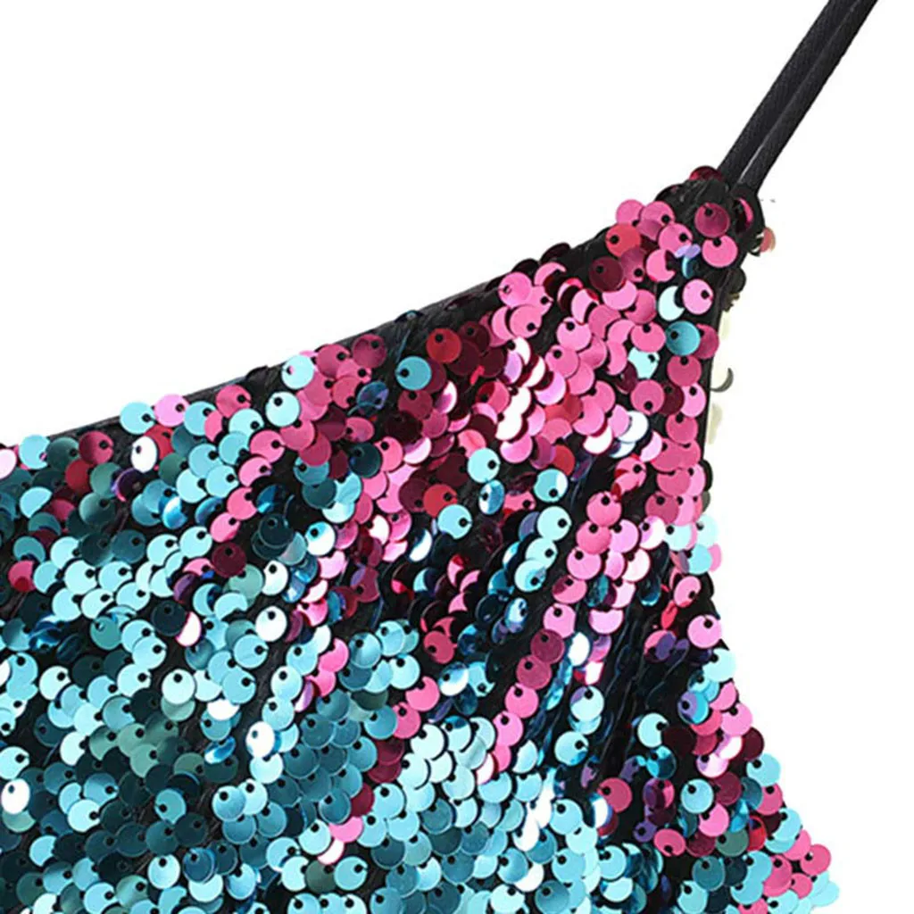 Женское блестящее платье на бретельках Клубное с блестками 2019| |