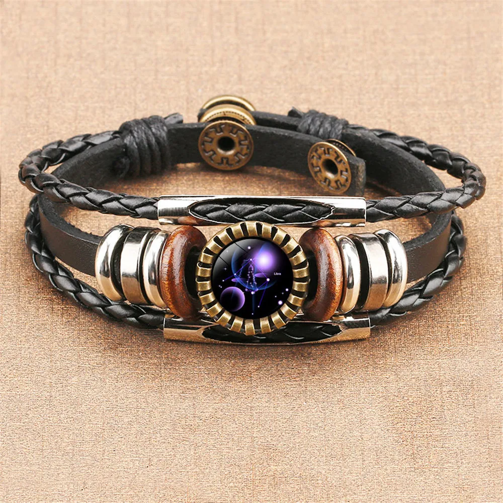 Cosplay 12 Constellations Bracelet New Fashion Jewelry Leather Men Casual Personality Zodiac Signs Punk | Тематическая одежда и
