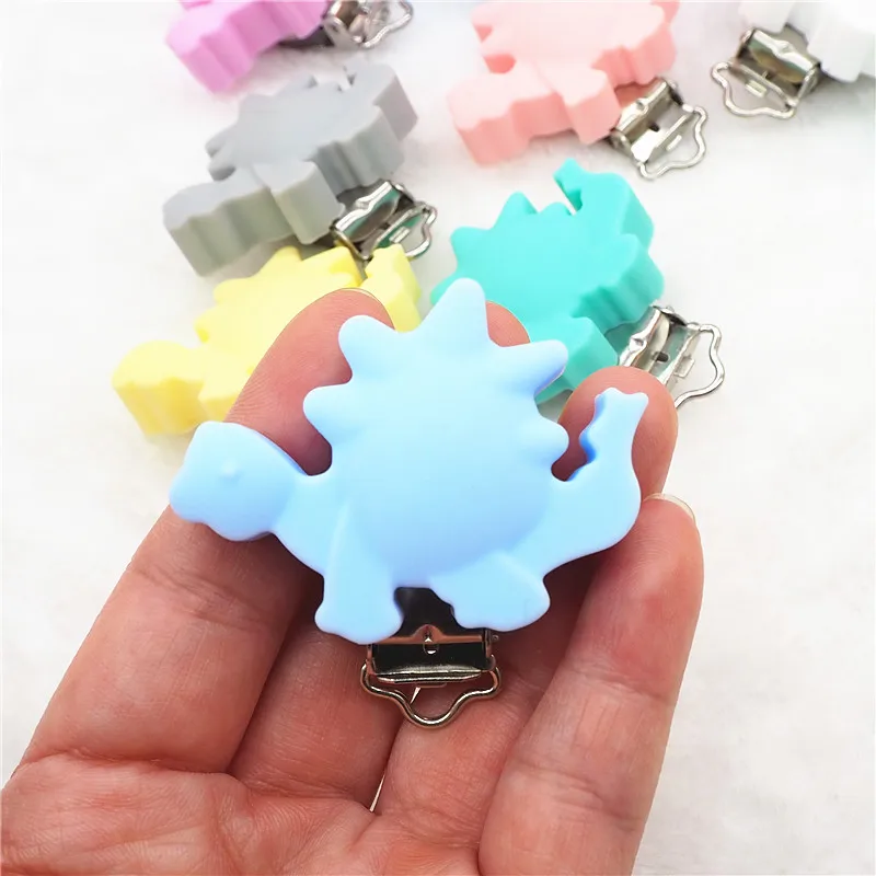 Chenkai 50pcs Silicone Dinosaur Teether Pacifier Clips DIY Animal Baby Dummy Montessori Sensory Jewelry Holder Chain Clips