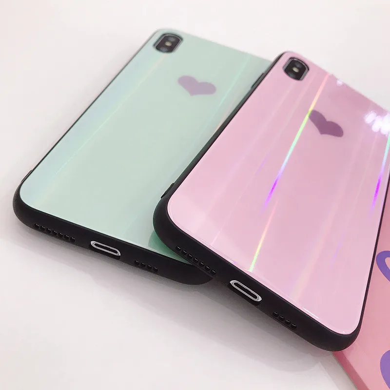 Чехол с лазером Aurora для iPhone X XR XS Max 7 6 6S Plus роскошный чехол из закаленного стекла