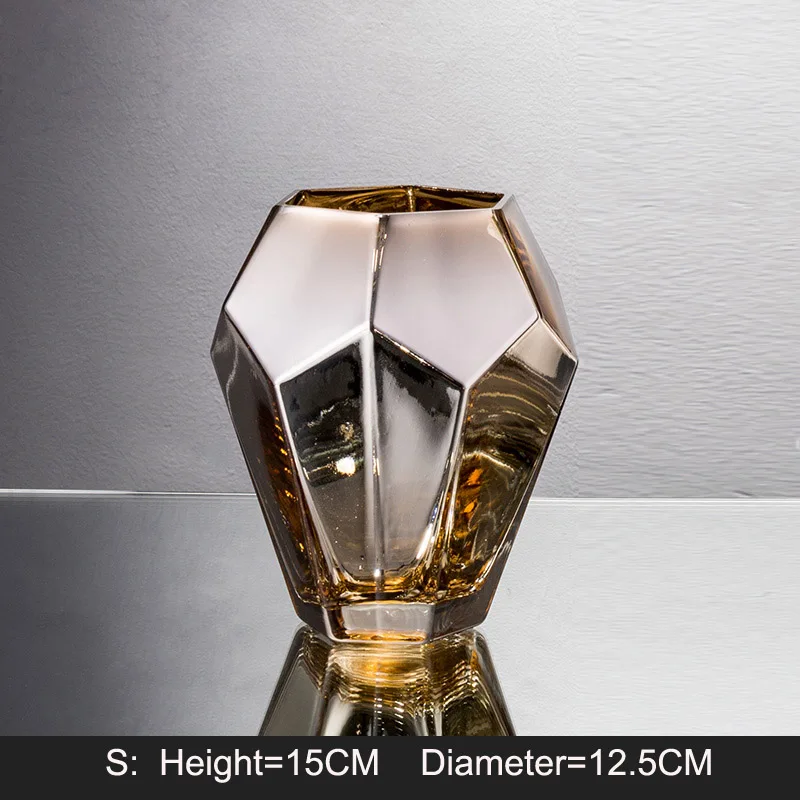 A1 19x3.5cm Современная цветная Алмазная стеклянная ваза Гальваническая настольная большая ваза сухие цветы Гидропоника Геометрическая ваза домашний Свадебный декор - Цвет: A1 19x3.5cm