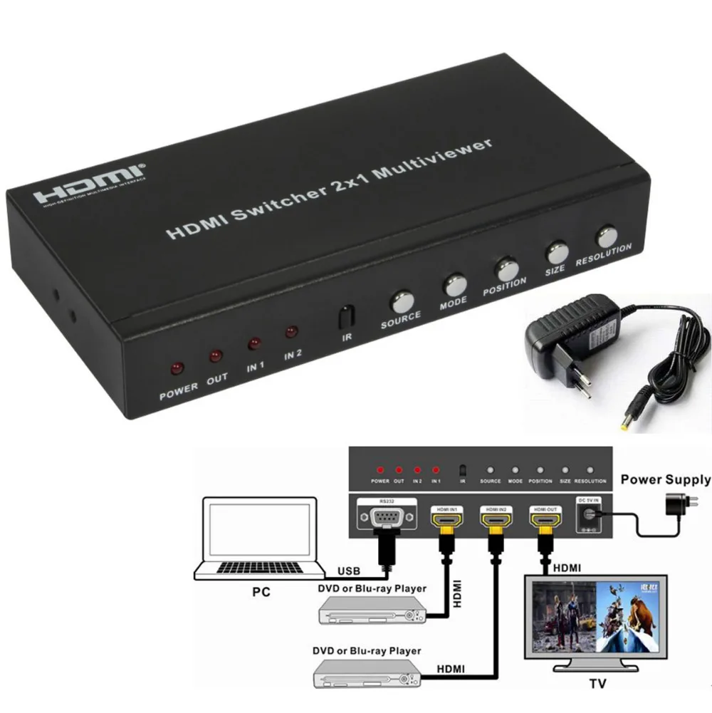 Высокое качество V1.3 2x1 HDMI многофункциональная коробка 1080P 2 в 1 выход