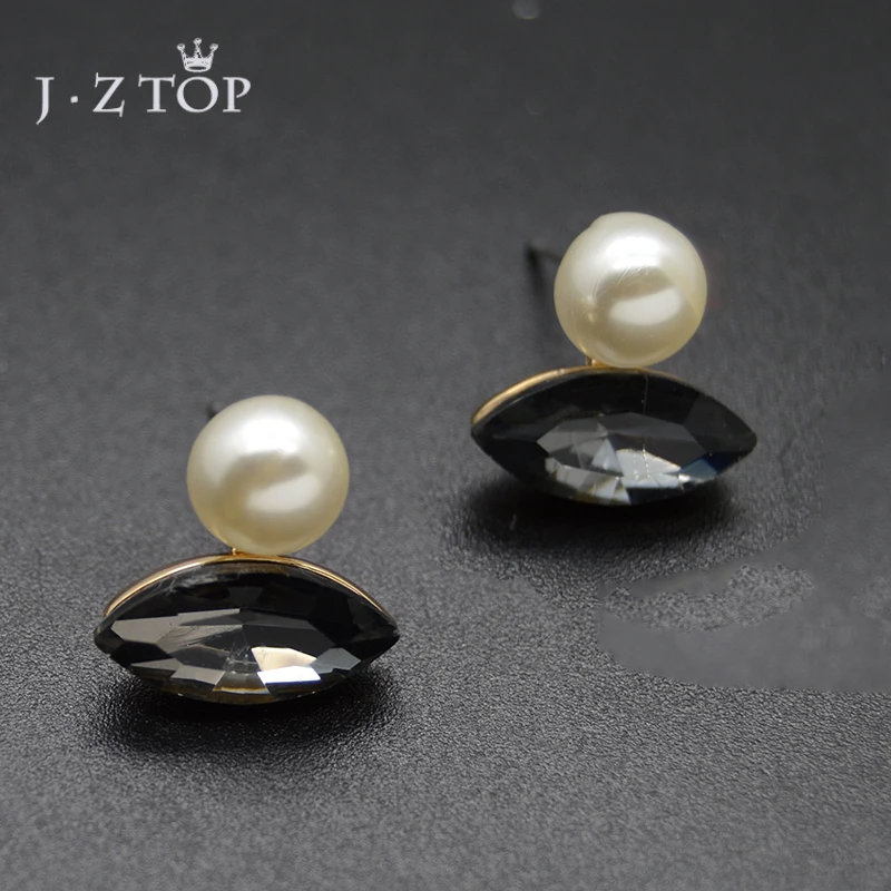JZTOP 2018 новые черно белые серьги гвоздики с кристаллами для женщин искусственным