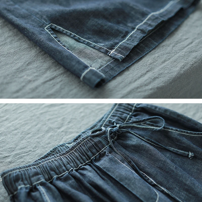 2018 новый хлопок и лен с эластичной талией осенние зимние Лоскутные полная длина