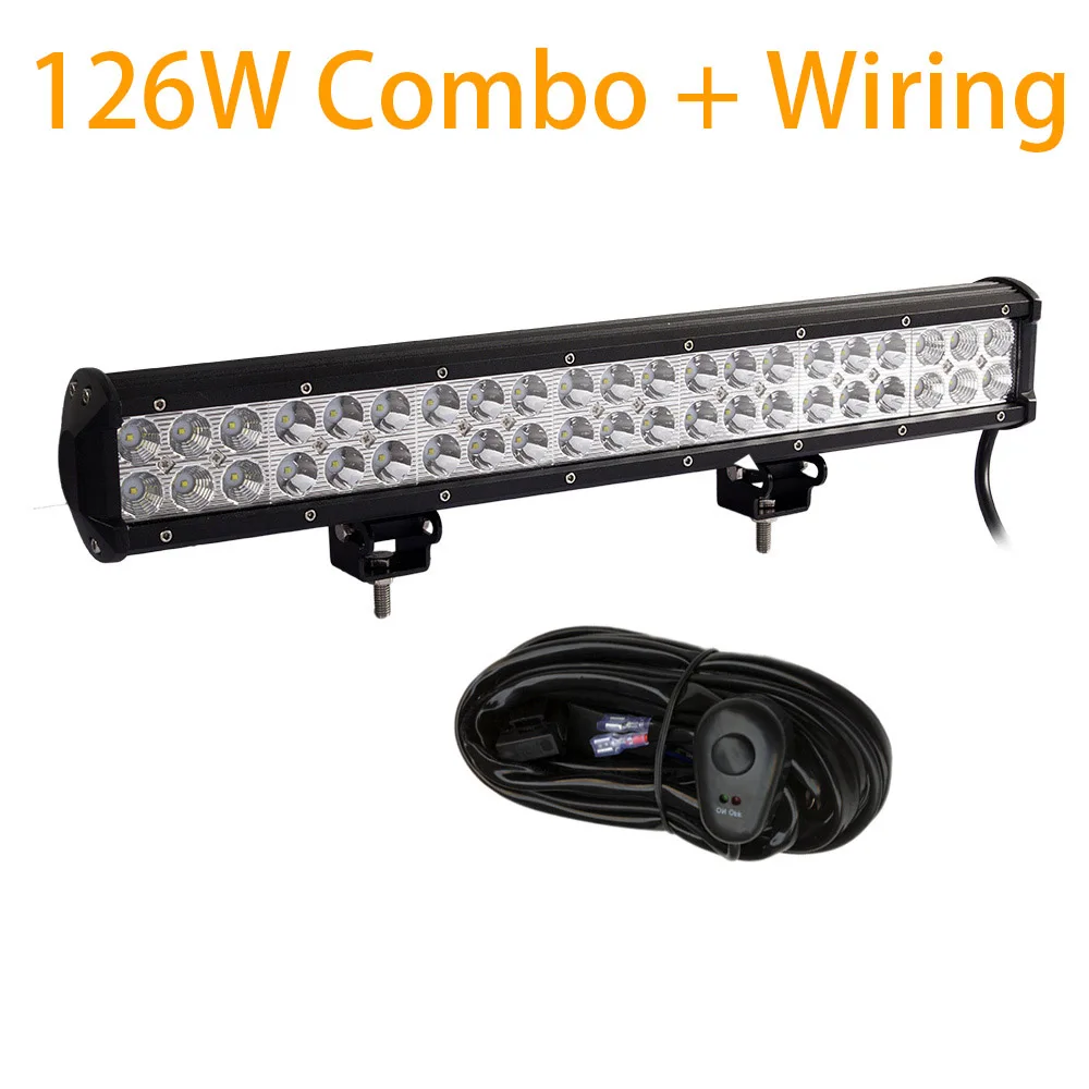 126W with Wiring Kit Светодиодный фонарь для внедорожника, 4WD, для грузовика, трактора, лодки, прицепа, 4x4, для внедорожника, квадроцикла, 12 В, 24 В, точечный прожектор, светодиодный светильник, светодиодный светильник - Цвет: 126W with Wiring Kit