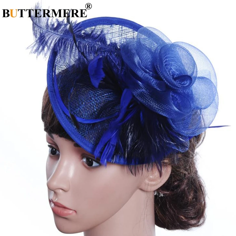 blue fedora BUTTERMERE, фетровая шляпа, вечерние, женские, бордовые, льняные, свадебные, женские, перо, цветок, Вуалетка, Pillbox, шляпа невесты, Элегантная кепка, Черная - Цвет: blue fedora