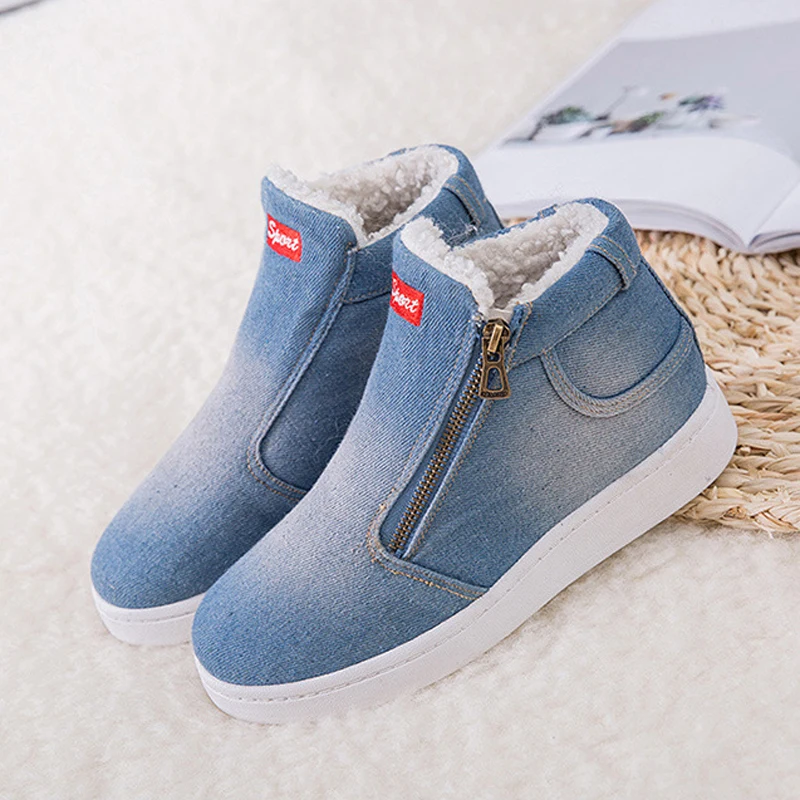 Новинка 2020 года Зимние женские ботинки из джинсовой ткани Удобные теплые зимние