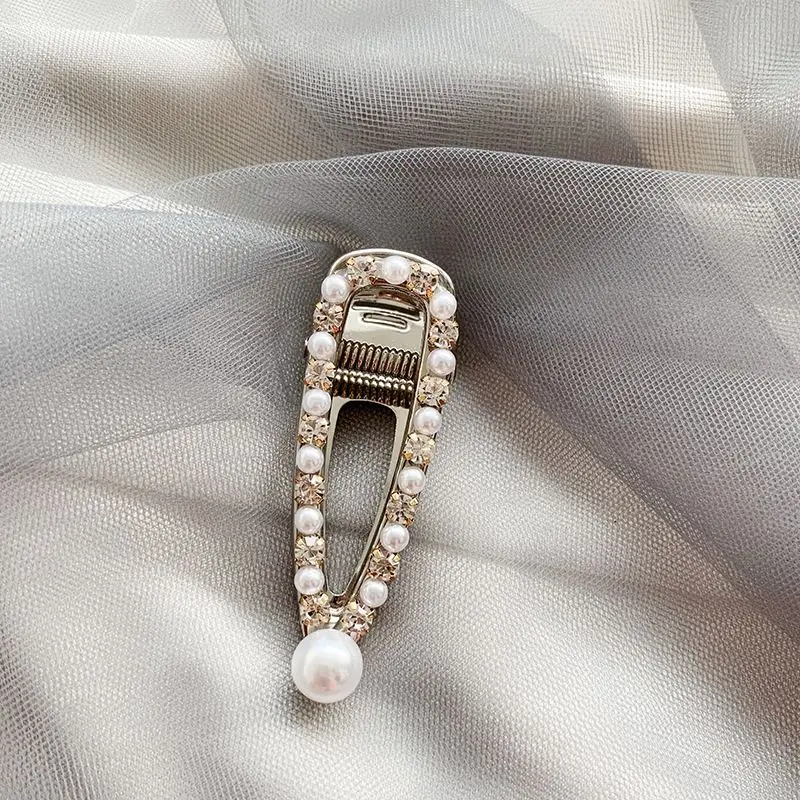 Fashion Pearl Hair Clip Geometric Rectangle Water Drop Hairpins Metal Gold Color Hair Styling Accessories