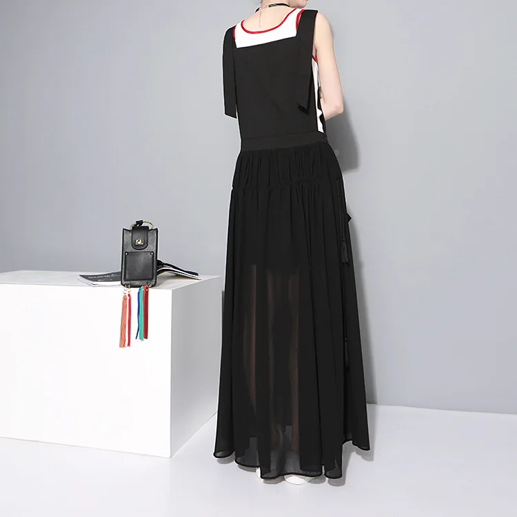 Новинка 2018 г. летнее женское длинное черное платье без рукавов с регулируемыми