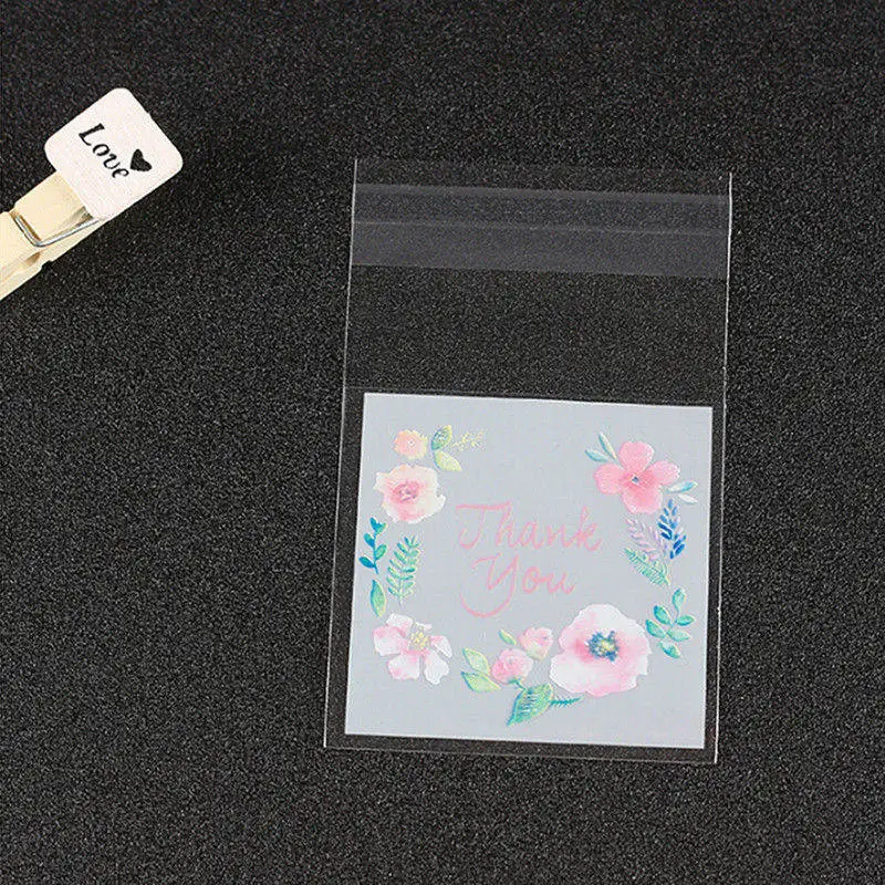 2.1x2.1inch Модная новинка 100 шт 4 размера спасибо конфеты печенья сумки Свадьба День Рождения Вечеринка пластиковые печенья упаковка подарочная сумка - Цвет: 2.1x2.1inch