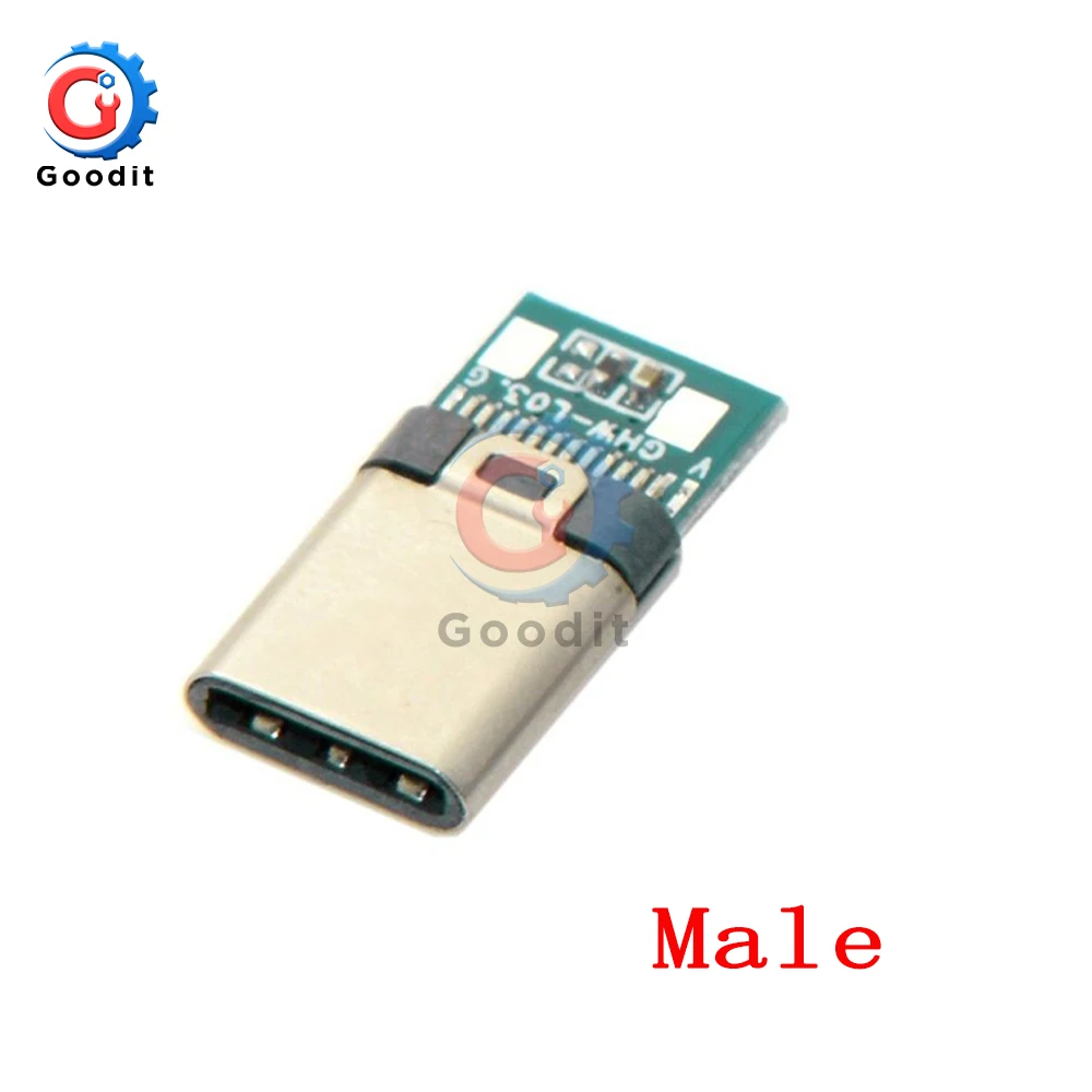 Male Socket Разъем USB 3,1 типа C, 24 контакта, гнездо для мужчин и женщин, адаптер розеток для припоя провода и кабеля, 24 P, модуль поддержки печатной платы - Цвет: Male Socket