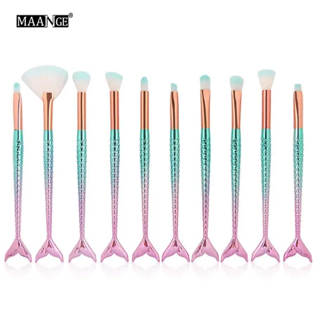 10 pcs set Профессиональный 10 шт. Русалка Макияж Расчёски для волос комплект Основа для макияжа лица смешивания Косметическая Пудра Тени для век Контур Корректоры для лица Румяна косметический Макияж инструмент - Handle Color: 10 pcs set