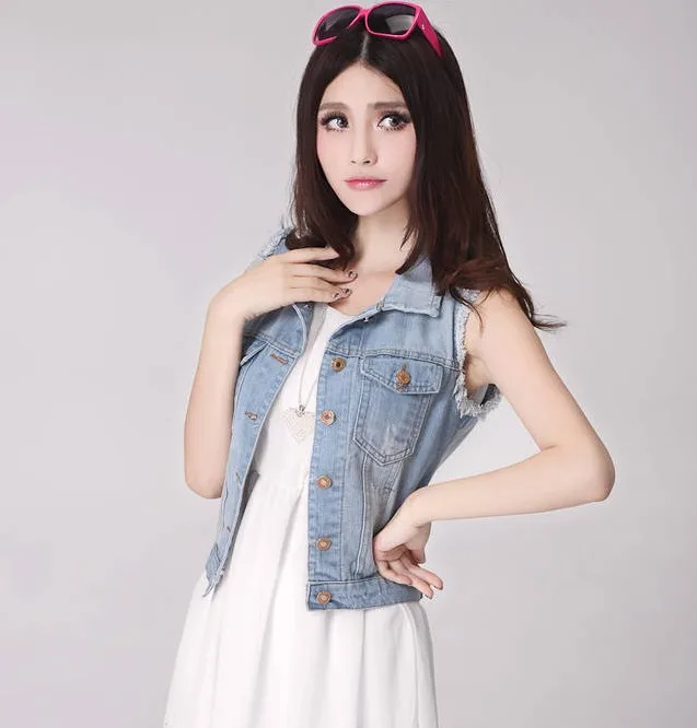 Новая женская короткая джинсовая куртка без рукавов летняя верхняя одежда