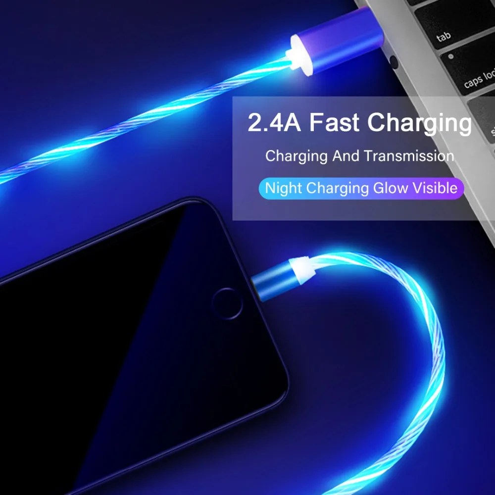 Магнитный светодиодный светящийся зарядный кабель type C Micro USB Магнитный usb-кабель для зарядки Apple iphone Xs samsung S9