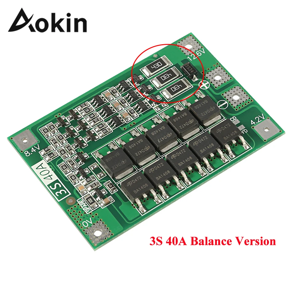 Aokin 3S 40A BMS 11 1 V 12 6 18650 литий ионный аккумулятор зарядное устройство Защитная плата