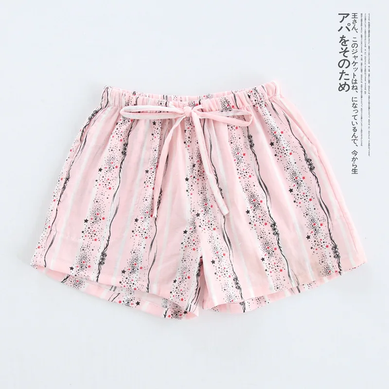 Pink stars Шорты для сна с несколькими принтами, хлопковые, льняные, женские шорты, на завязках, эластичная талия, цветочный рисунок, полосатая Пижама, штаны, пижамы, B88895 - Цвет: Pink stars