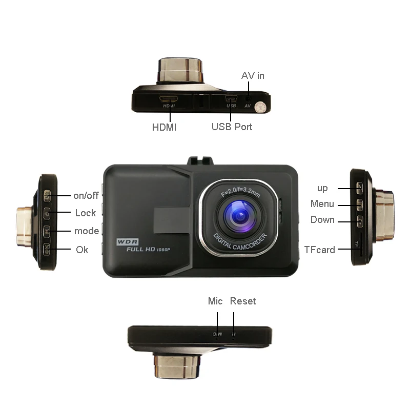 FHD 1080P Автомобильный dvr двойной объектив автомобиля видео регистраторы тире