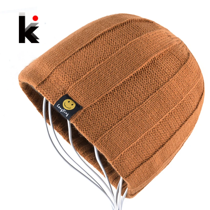 Autumn And Winter Knitted Skullies Hat For Men Double Sides Use Beanies Cap Boys Fashion Knit Smiling Face Hip Hop Bone Gorros | Аксессуары