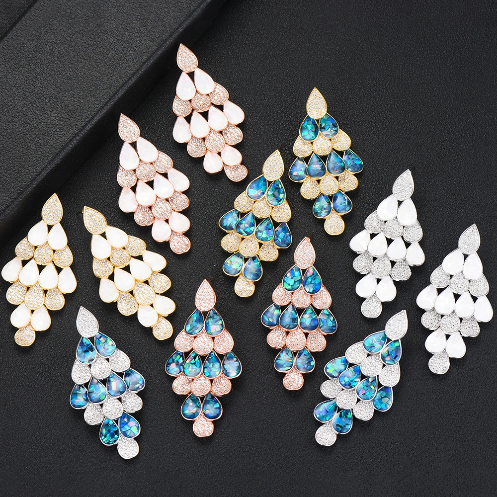 Женские трендовые длинные серьги GODKI с перьями и цирконием для свадебной