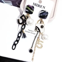 asymmetric chain tassel earrings pearl 5 star horn plush anti allergy and non fading earring fashion jewelry wholesaletf104