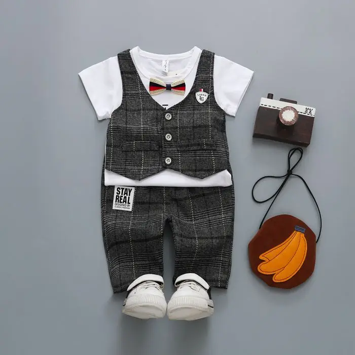 MESOLO The New 2019 Spring And Summer Boy Tie Off 2 Children Suit Jacket Grid Gentleman Bow A Generation |