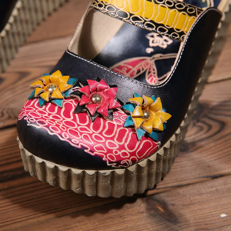 Шлепанцы женские из натуральной кожи сандалии на платформе толстая подошва