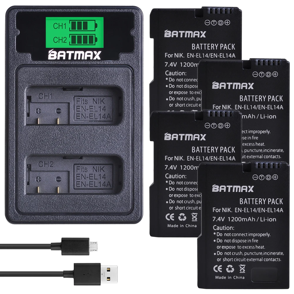 4 шт. EN EL14 EL14A батарея + LCD USB двойное зарядное устройство с usb кабелем для Nikon D3100 D3200