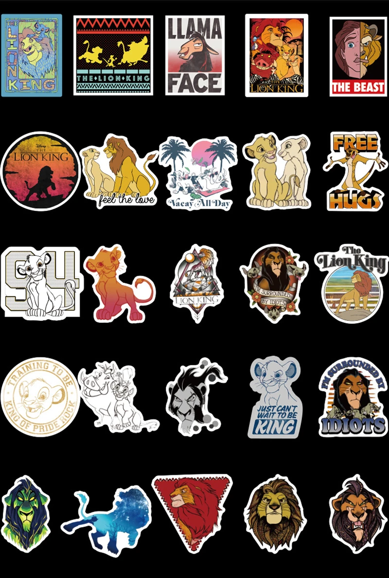50 шт. disney Lion King Simba животные рисунки из мультфильма ПВХ водонепроницаемая наклейка компьютерный скейтборд мотоцикл багаж наклейка на холодильник
