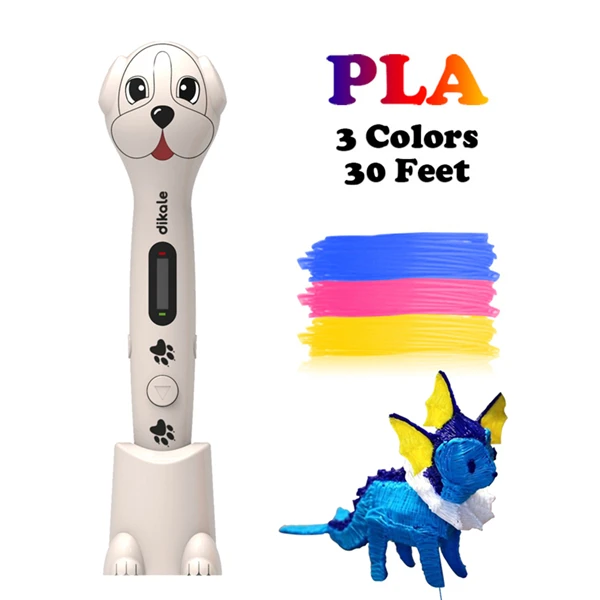 Dikale, 3D Ручка для рисования, милая собака, 3D ручка для печати, Lapiz Stylo, 3d принтер, карандаш, Canetas, рождественский подарок, подарок на день рождения - Цвет: White UK Plug 9m