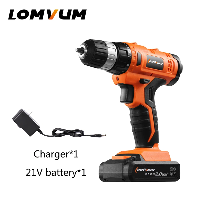 21V 1 battery LOMVUM 12 В/16,8 в/21 в беспроводная аккумуляторная литиевая батарея, электрическая отвертка, мини-дрель, набор Furadeira, винтовой пистолет Longyun - Цвет: 21V 1 battery