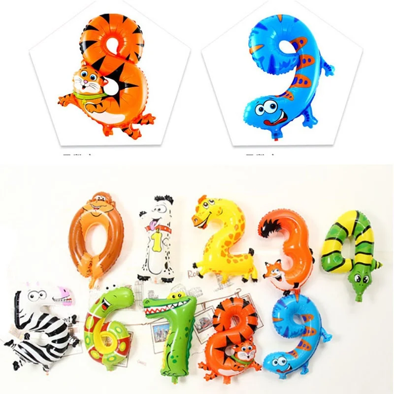 1 шт. 30-50 см 16 дюймов анималистические алюминиевые воздушные шары в форме цифр для