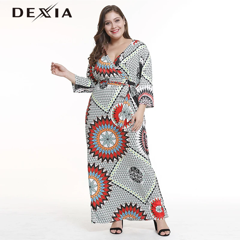 DEXIA/повседневное пляжное Сексуальное Женское Платье с принтом и вырезом длинное