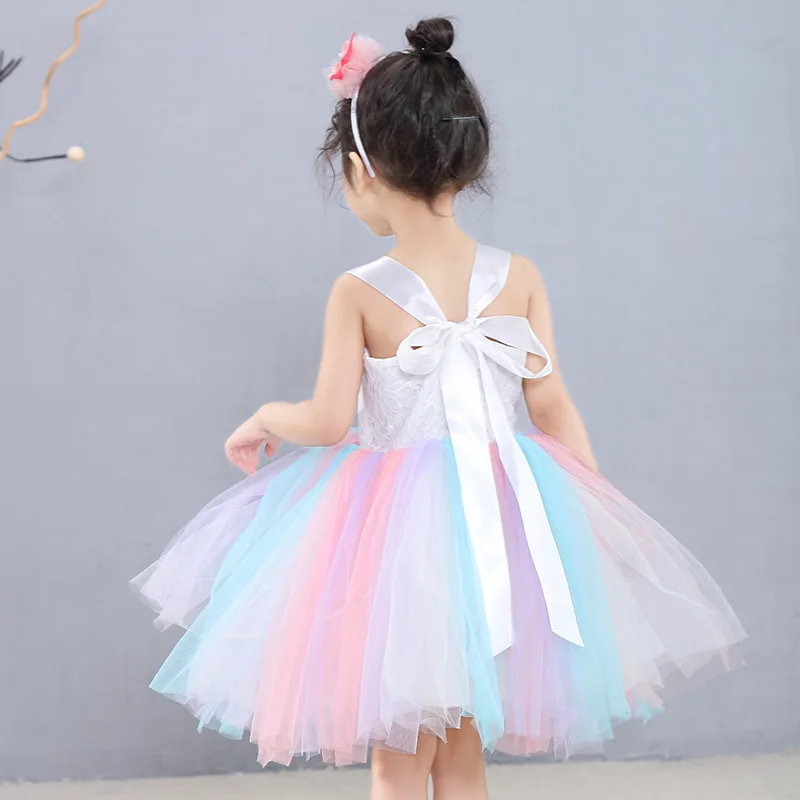 gradient color frocks age for 3 - 8 yrs little girls colorful ruffle dress 2019 summer kids rainbow tulle sleeveless vest-dress | Детская