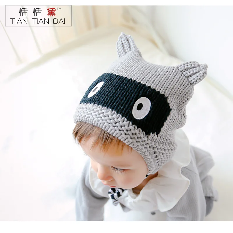 Зима Осень Корейский Стиль Ребенка Шляпу Крючком Вязаные Шапки Робот Черные