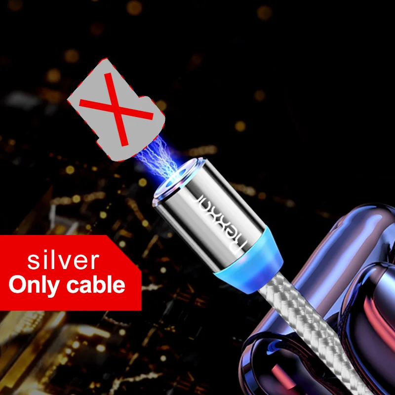 Silver Cable no plug Rexxar, магнитный кабель для iPhone, samsung, быстрая зарядка, Micro USB кабель, шнур, магнитное зарядное устройство, usb type C, 1 м, 2 м, кабели для мобильных телефонов - Цвет: Silver Cable no plug