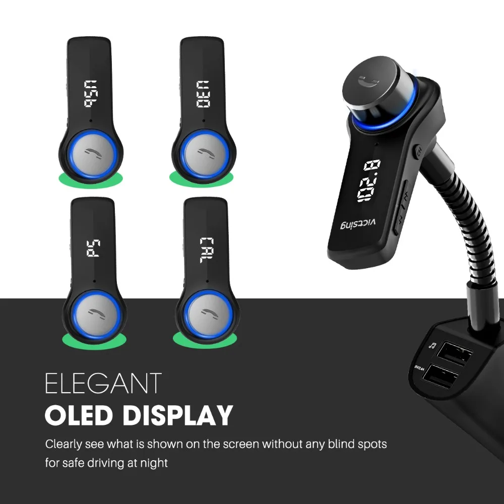 VicTsing беспроводной автомобильный комплект Hands Free вызов адаптер OLED экран HiFi стерео