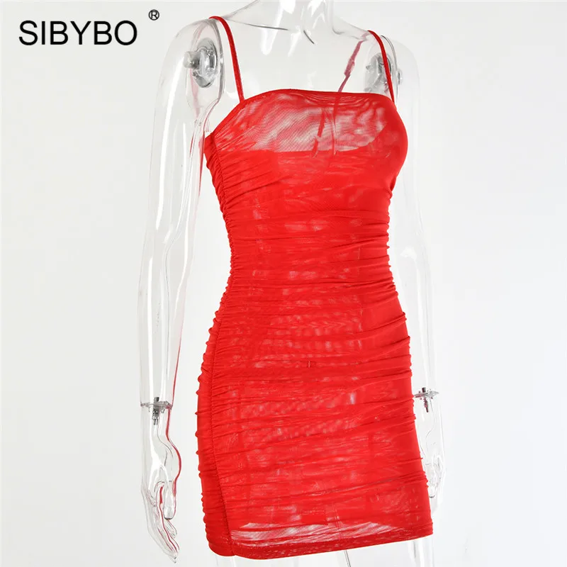 Sibybo, Сетчатое летнее платье без бретелек, женское, без рукавов, на тонких бретелях, сексуальное, мини-платье, с открытой спиной, Пляжное, вечернее платье, короткое